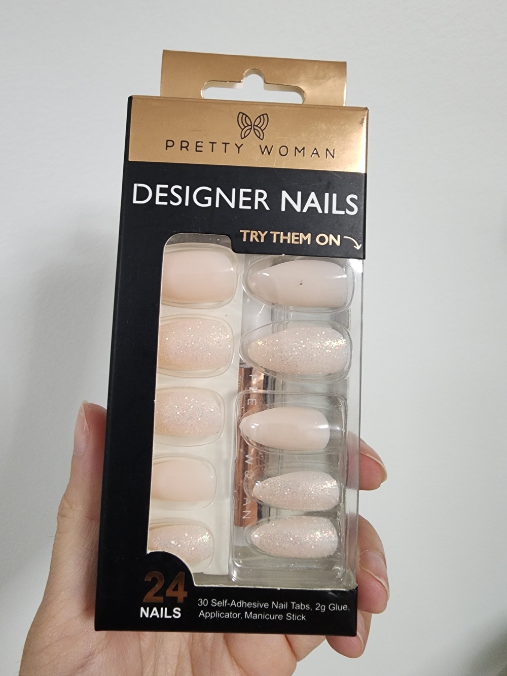 Soft Nude Glitter Press-On Nails - 24 Pack